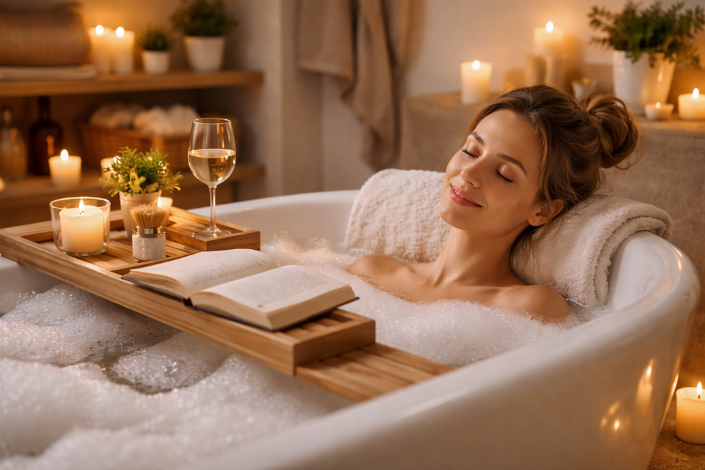 Relaxing evening in a bubble bath